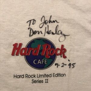Hard Rock Cafe White Series II Men's Tee signed by Don Henley of the Eagles